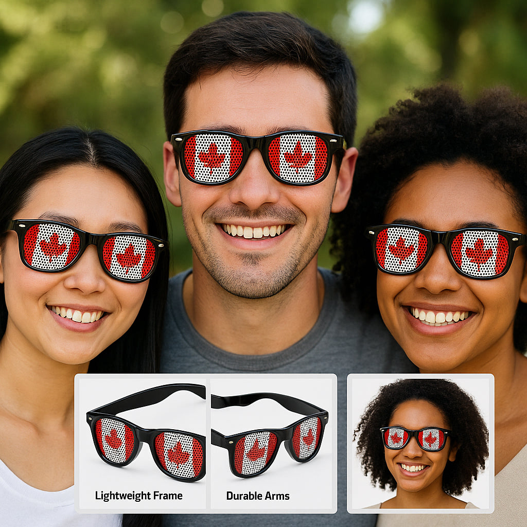 Pair of Canada Sunglasses Patriotic Flag Design, Black Frame