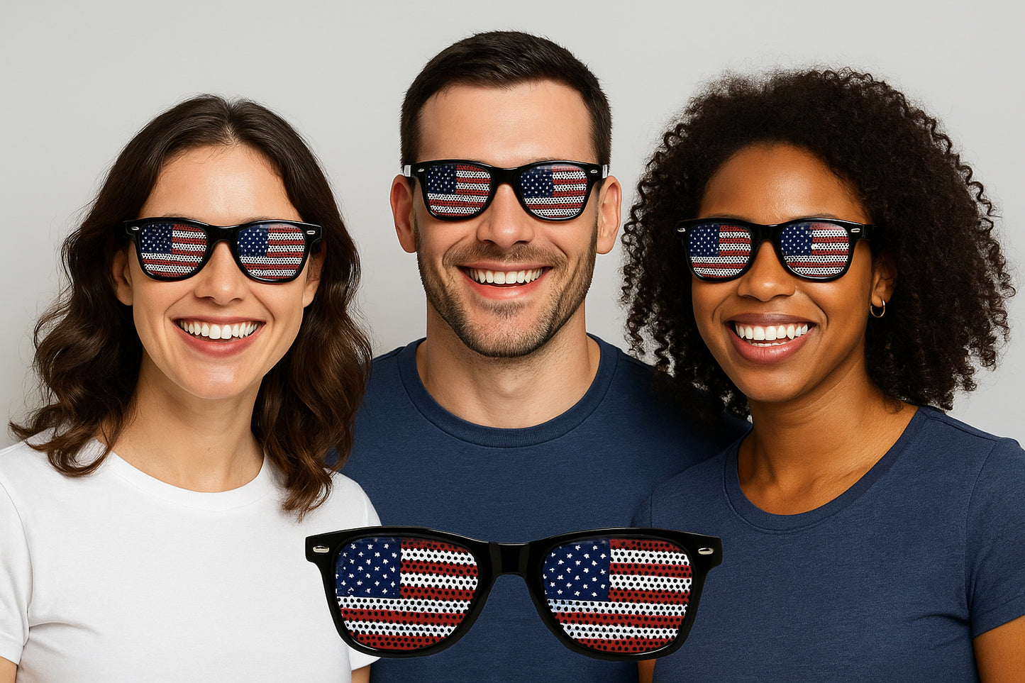 Pair of USA Sunglasses Patriotic American Flag Design, Black Frame