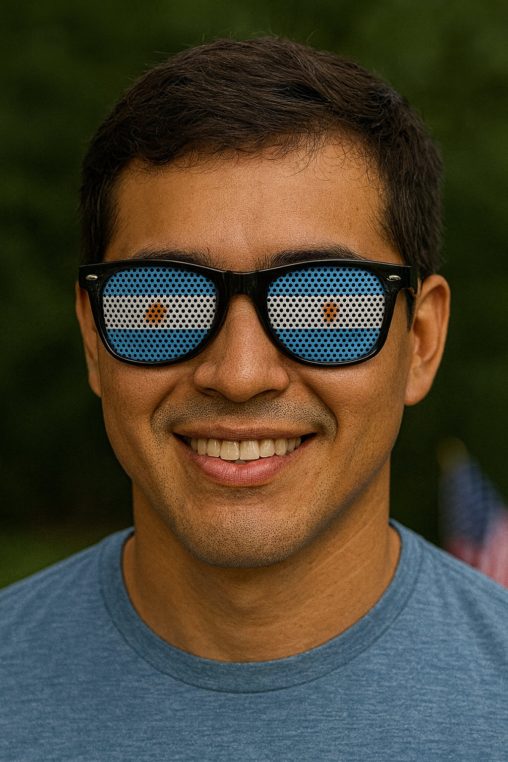Pair of Argentina Sunglasses Patriotic Flag Design, Black Frame