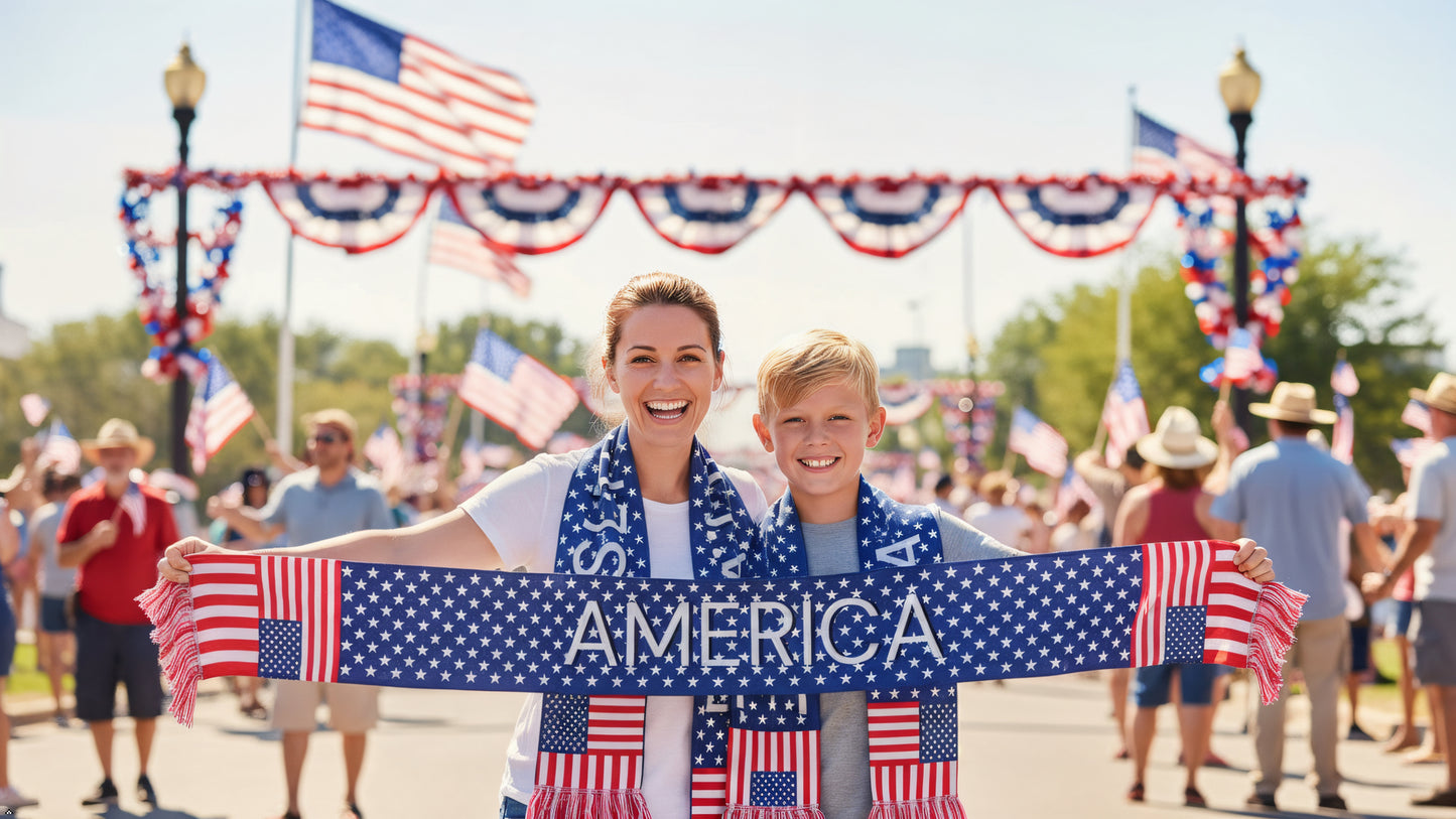 American Flag Scarf, Patriotic Stars Stripes, Game Day Accessory, Polyster