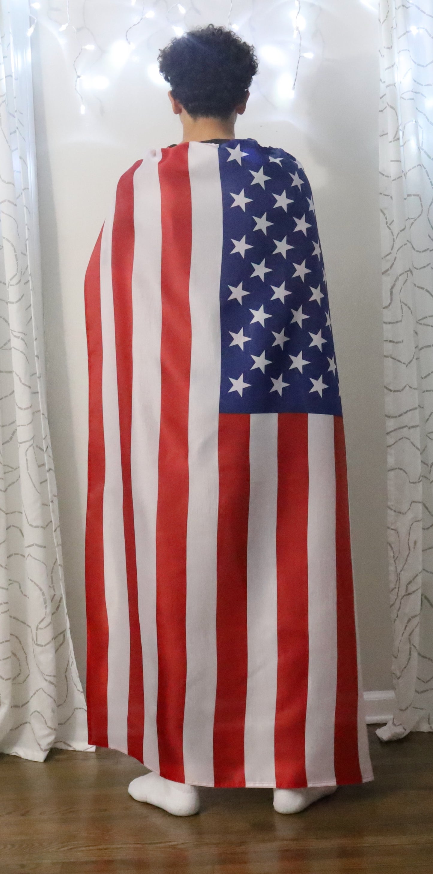USA American Flag Cape, Polyester Sports Fan Cloak, Patriotic 4th of July Outfit