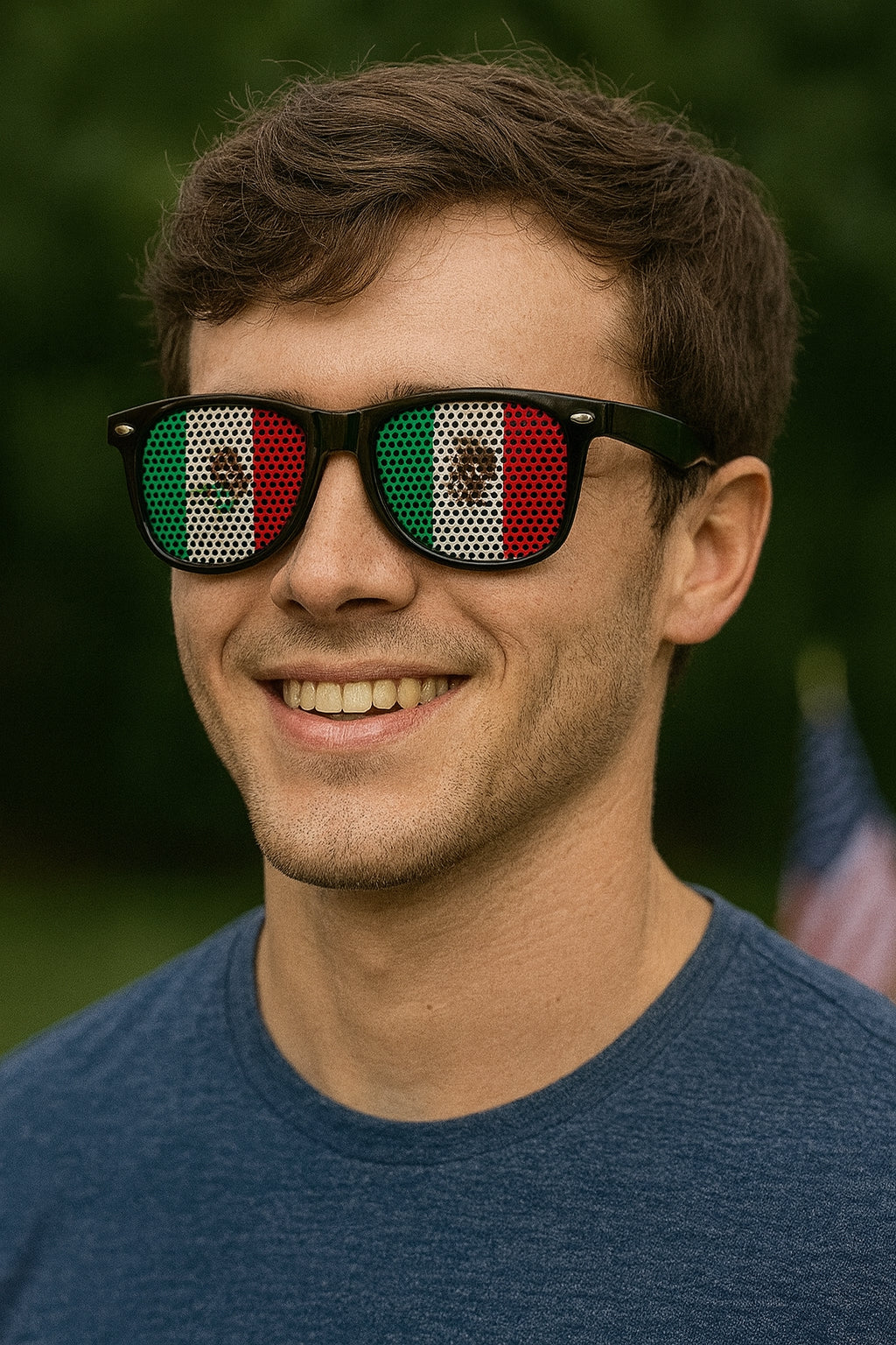 Pair of Mexico Sunglasses Patriotic Flag Design, Black Frame