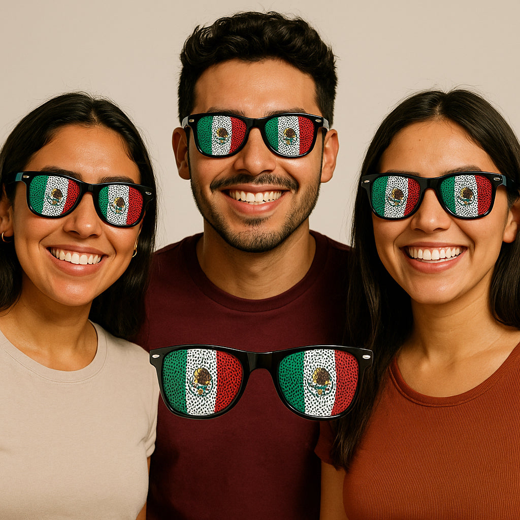 Pair of Mexico Sunglasses Patriotic Flag Design, Black Frame