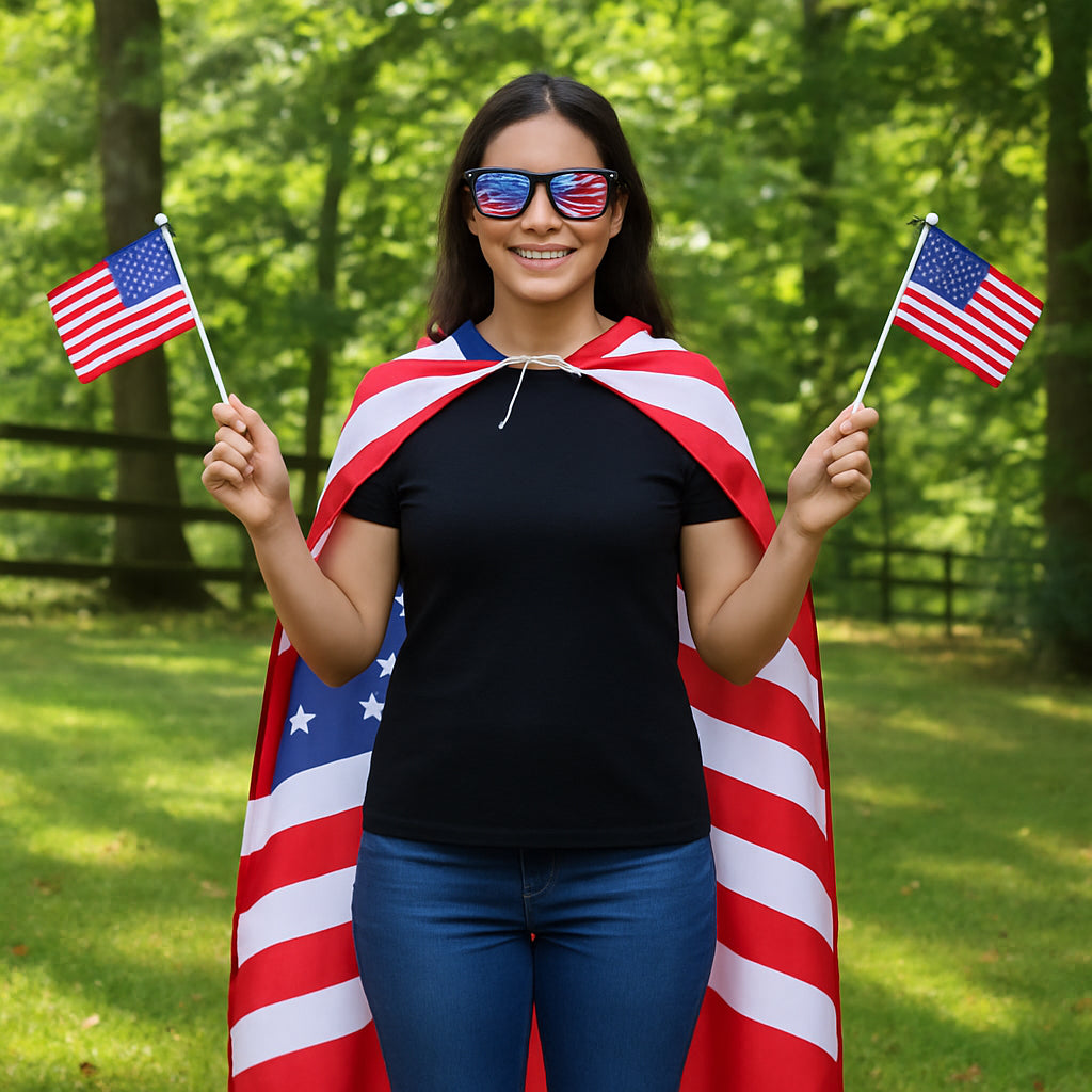 USA American Flag Cape, Polyester Sports Fan Cloak, Patriotic 4th of July Outfit