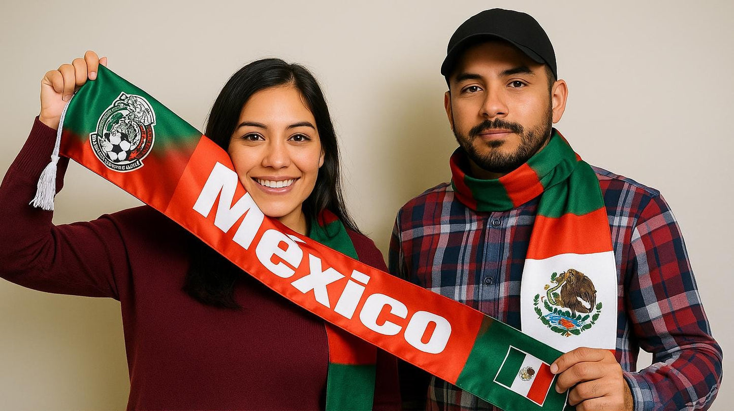 Mexico Flag Scarf, Red, Green and White National Design, Patriotic Fan Wear