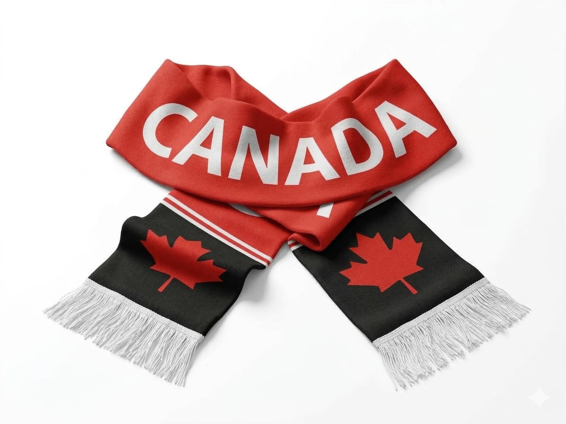 Canada Flag Scarf, Maple Leaf Fan Accessory, Patriotic Stadium Wear, Polyester Fringe Detalles
