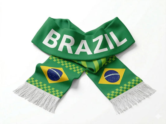 Brazil Fan Scarf, Green Yellow Flag, Soccer Supporter Accessory, Stadium Wear Fringe Polyester