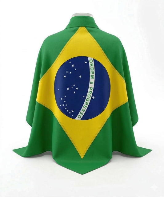 Brazil Flag Cape, Wearable National Pride Cloak, Soccer Fan Stadium Outfit