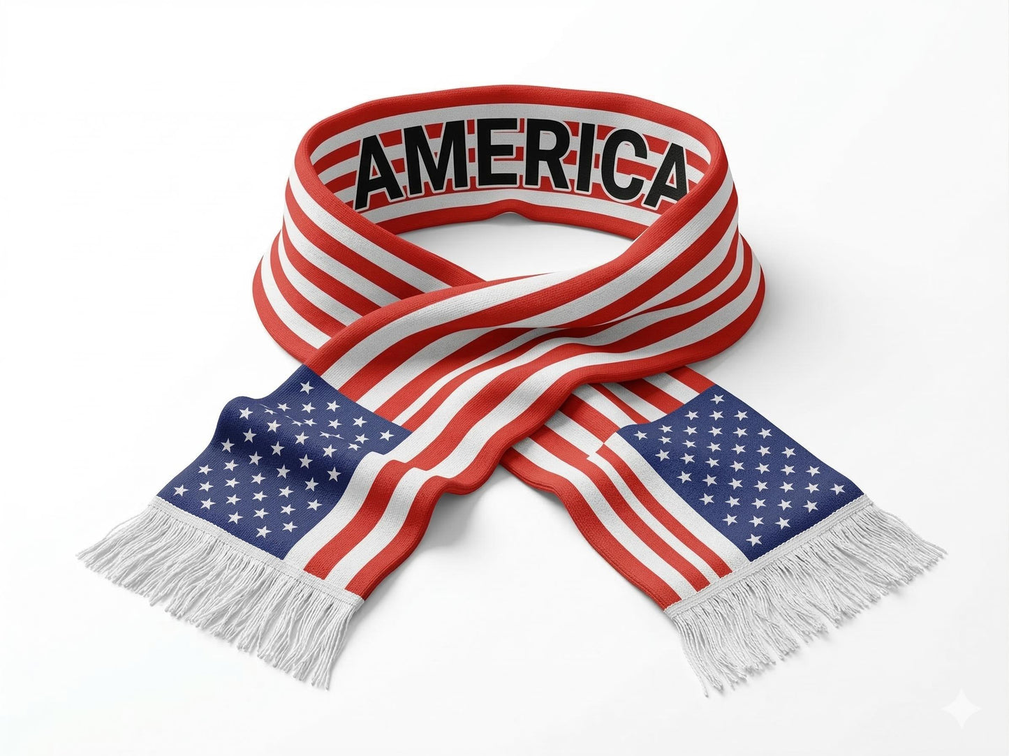 American Flag Scarf, Patriotic Stars Stripes, Game Day Accessory, Polyester Fringe