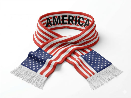 American Flag Scarf, Patriotic Stars Stripes, Game Day Accessory, Polyester Fringe