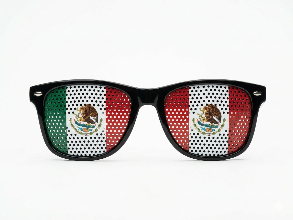 Pair of Mexico Sunglasses Patriotic Flag Design, Black Frame