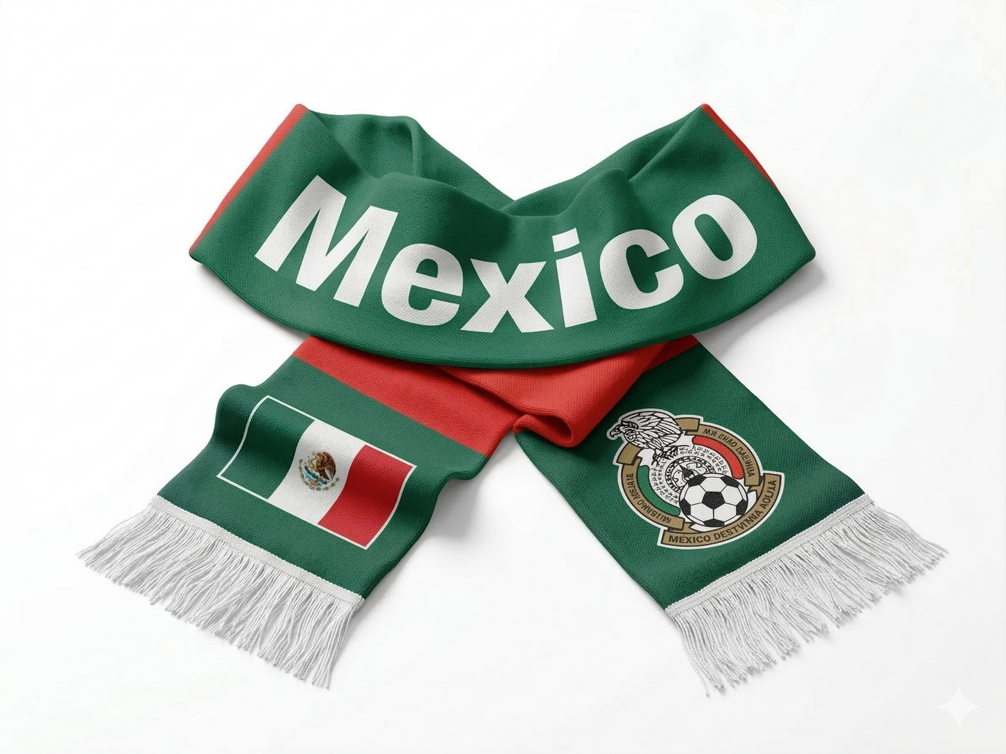 Mexico Flag Scarf, Red, Green and White National Design, Patriotic Fan Wear