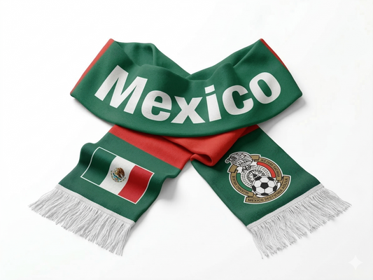 Mexico Flag Scarf, Red, Green and White National Design, Patriotic Fan Wear